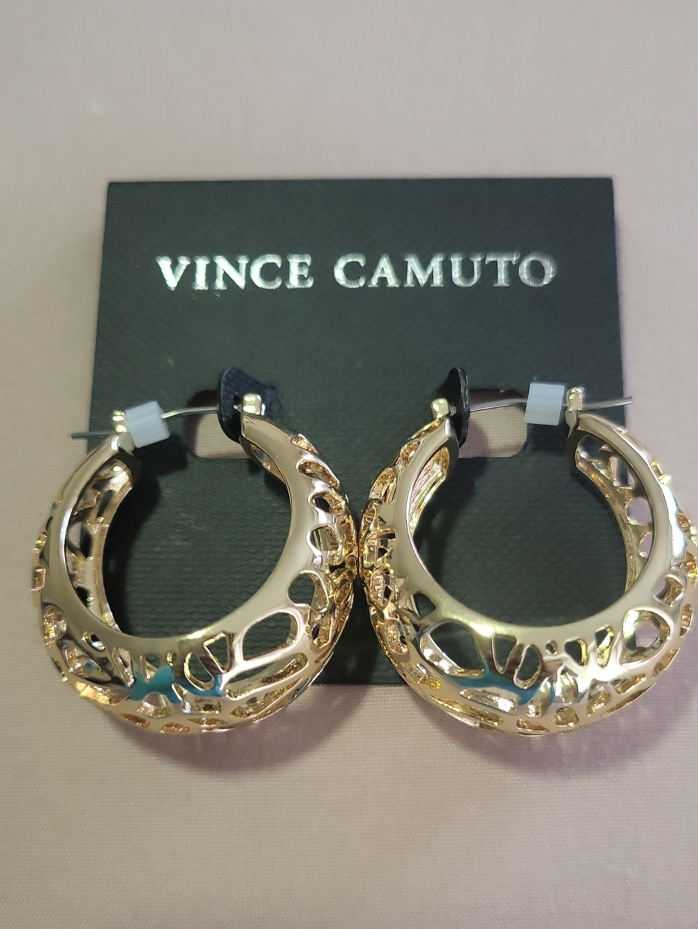 Vince Camuto Shiny Gold Openwork Hoop Earrings